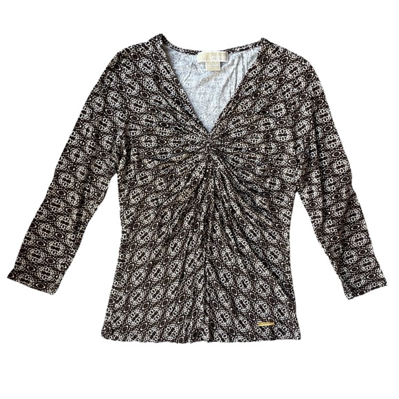 Michael Michael Kors Cinched V-neck Slinky Top Long Sleeve Stretch - Picture 1 of 11